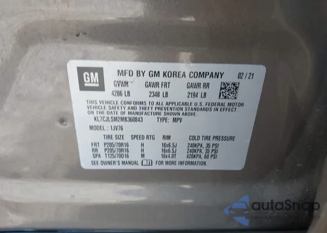 2021 Chevrolet Trax Fwd Lt from USA, damaged, VIN KL7CJLSM2MB360843